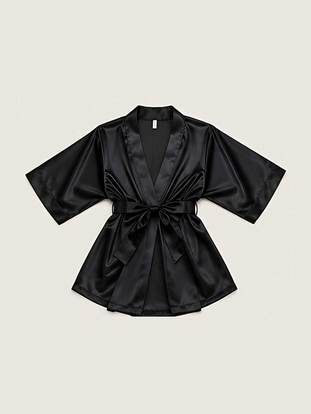 Black | Satin kimono robe, flat lay