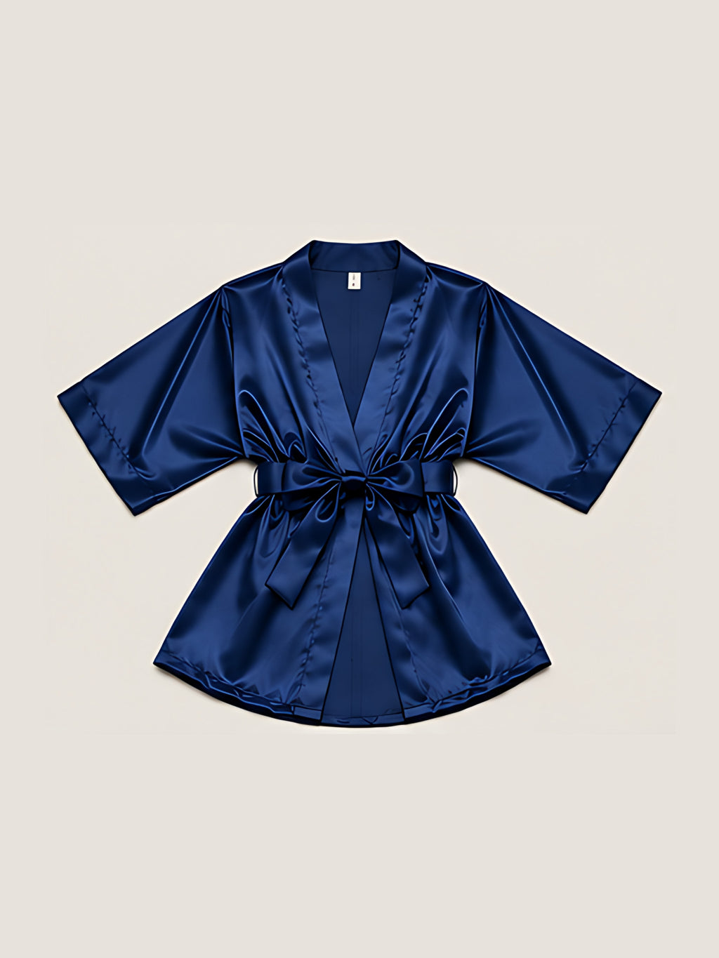 Navy blue | Satin kimono robe, flat lay
