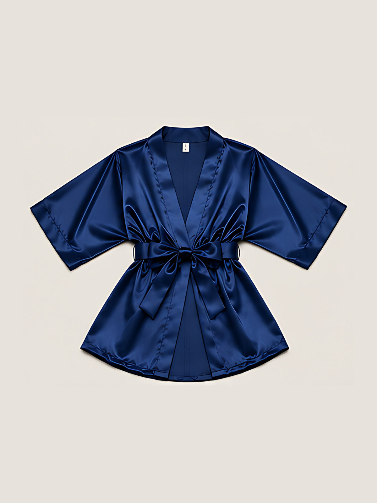 Navy blue | Satin kimono robe, flat lay