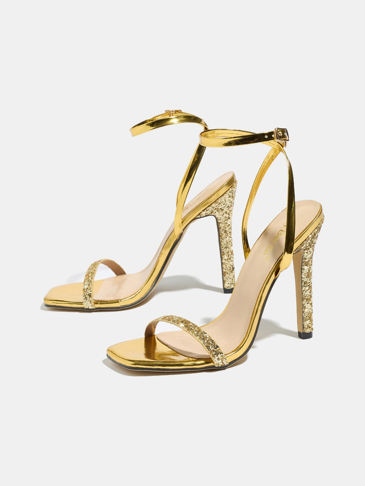 Square toe sequin stiletto sandals, studio view