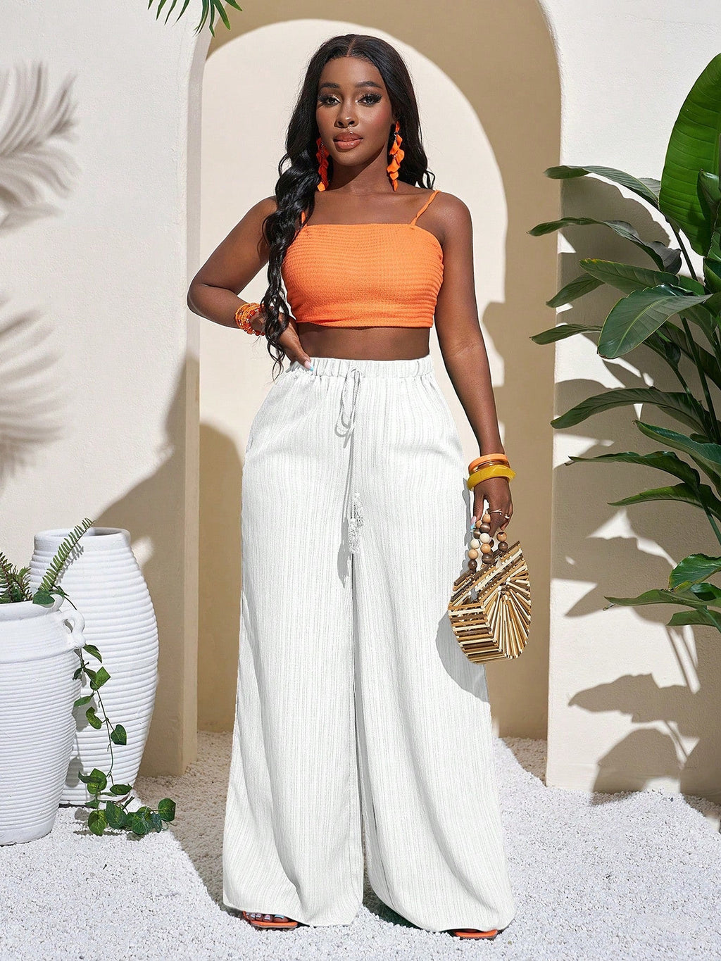 White | High waist wide leg trousers