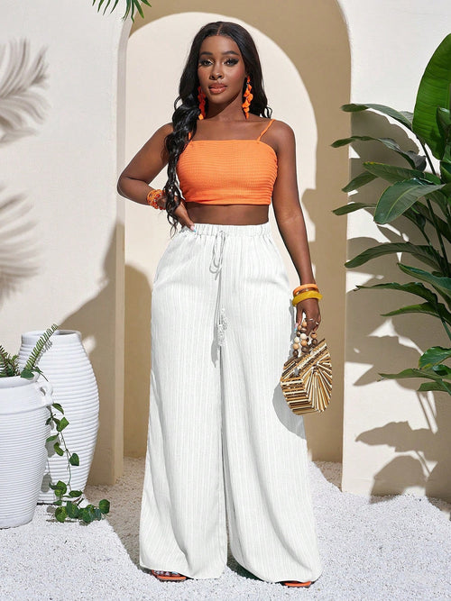 White | High waist wide leg trousers