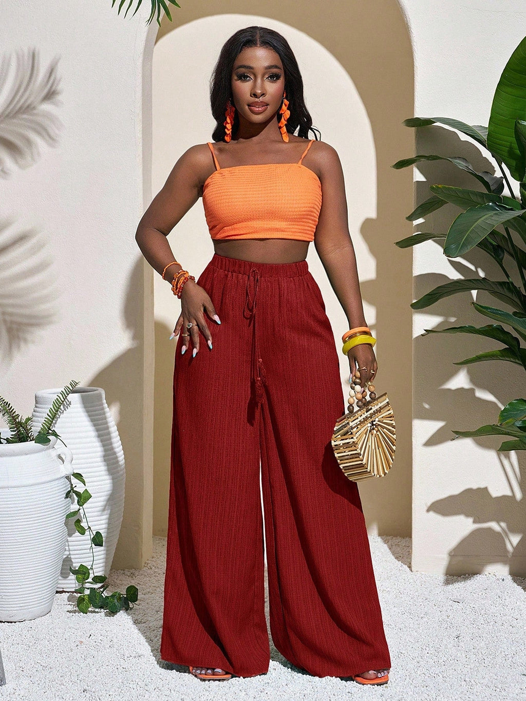Wine red | High waist wide leg trousers
