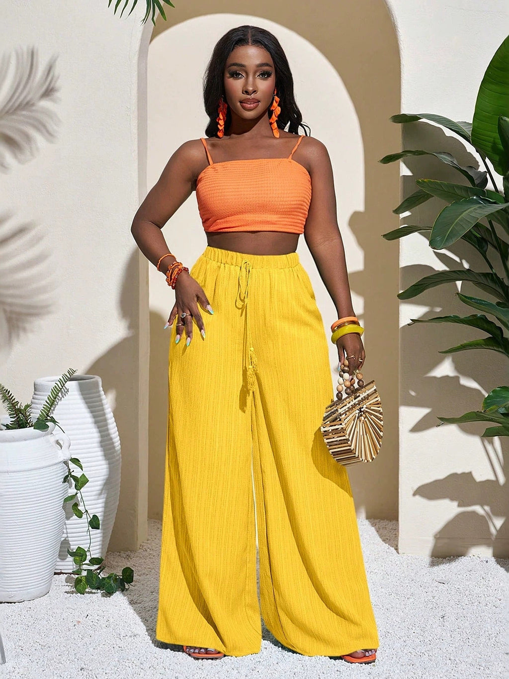 Yellow | High waist wide leg trousers