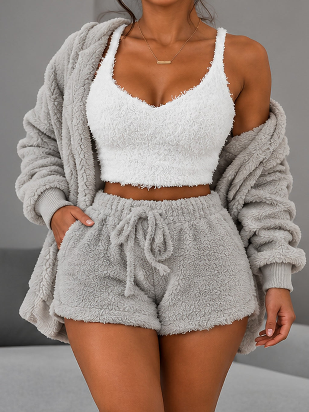Grey | Plush 3-Piece Lounge Set, front view
