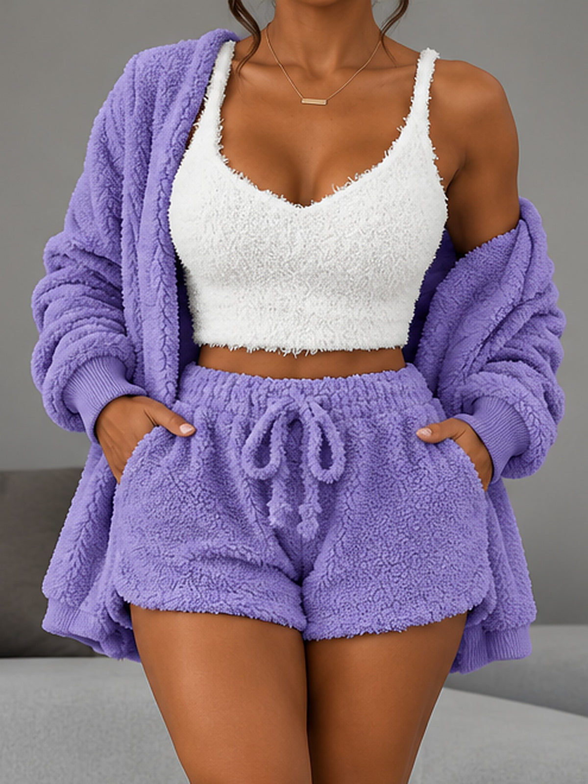 Dark Purple | Plush 3-Piece Lounge Set, front view